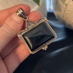 Vintage Sterling Silver Black Onyx Pendant